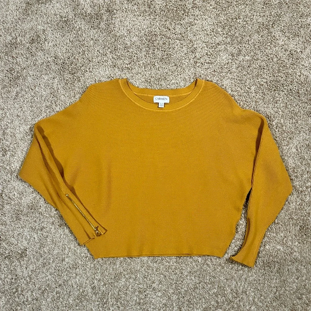 CARMEN MARC VALVO I Womens Ochre Ribbed Cropped Sweater I‎ XL I Dolman Sleeve - Picture 4 of 10